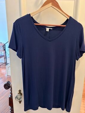 Halogen Navy V-Neck Short Sleeve Tee